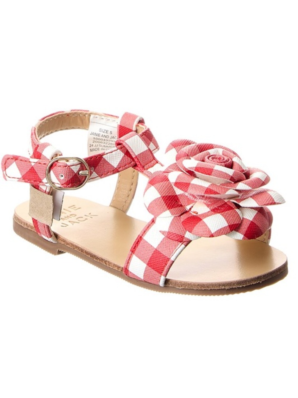 Janie and Jack Red and White Gingham Rose Strap Sandals NWT